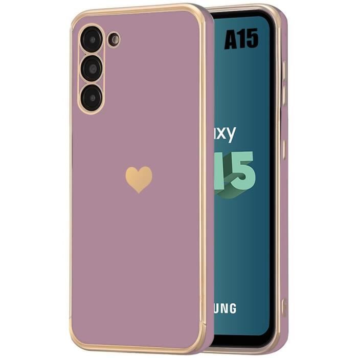 Coque - samsung - galaxy a15 5g - violet - antichoc - luxe avec motif cœur doré