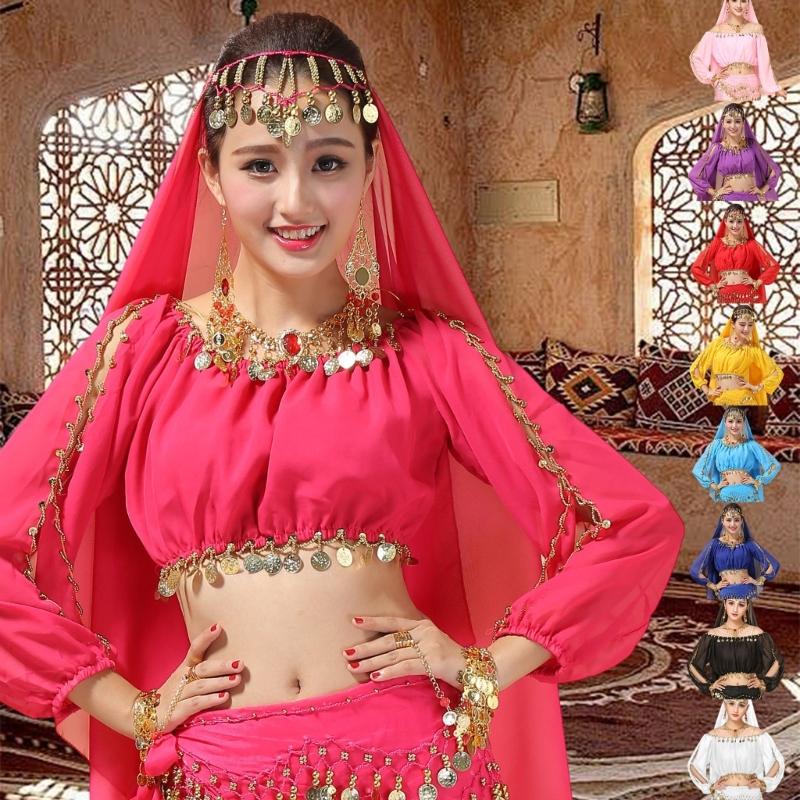 Women Belly Dance Costume Belly Dance Outfits Belly Dance Coins Tops Belly Dancing Crop Top for Halloween Party Stage