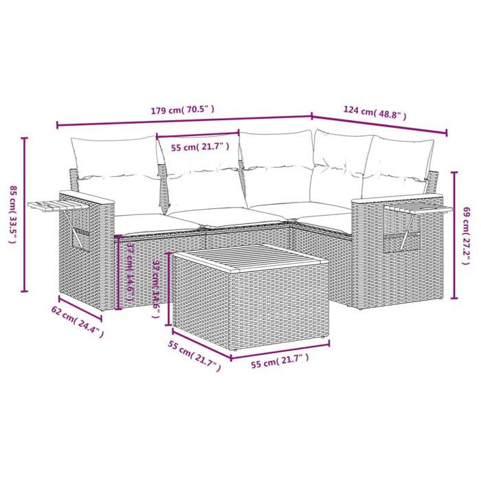 VidaXL Salon de Jardin avec Coussins 5 pcs, Canapés de Terrasse, Ensemble de Meubles de Patio, Mobilier d'Extérieur, Noir 3226777