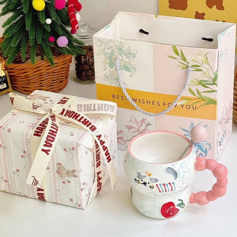 Cute high-value fruit ceramic mug creative coffee breakfast cereal cup girls drinking cup birthday gift