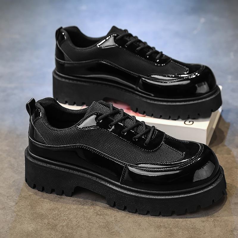 Men's leather shoes trend high-value bright leather mesh shoes autumn British