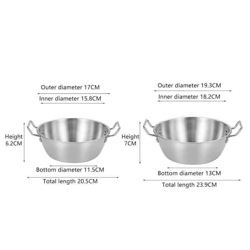Bol à Salade en Acier Inoxydable 201 Pot à Faire Fondre et Bouillir Bol à Nouilles Instantanées Bol à Vin de Riz Coréen avec Poignée à Double Oreille Panier à Snacks