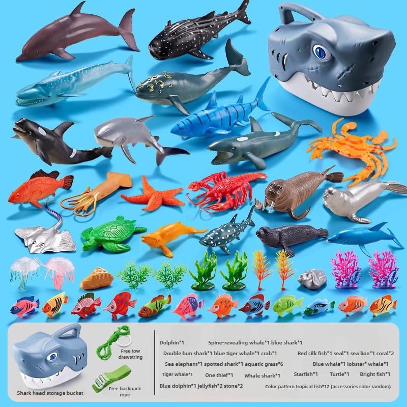 Набор морских животных Модели морской жизни Детская имитация модели морского животного Мультяшная голова акулы Коробка для хранения Набор игрушек