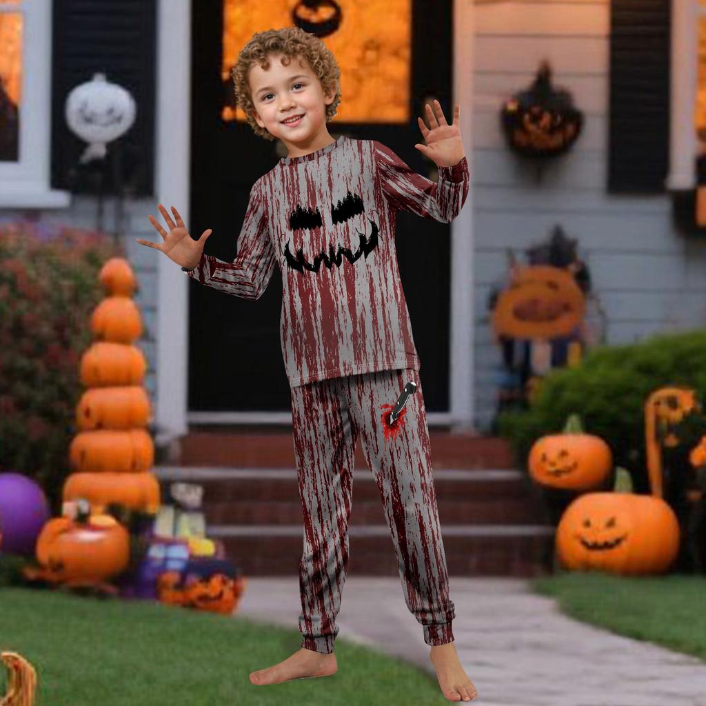 Print Cute Family Set Pajamas, Home Clothes, Family Set Long Sleeve Top Pants Set