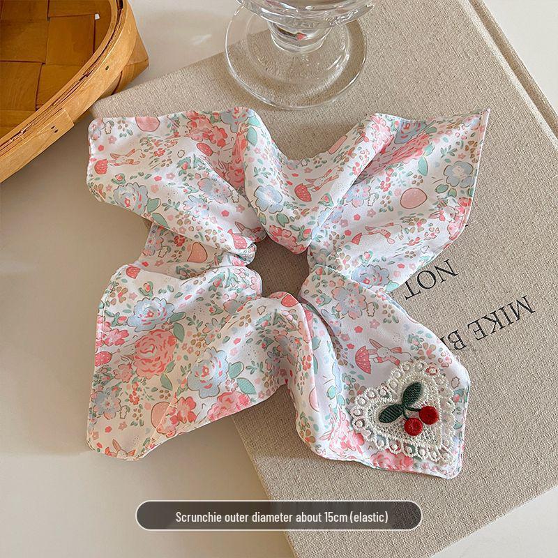 Korean Style Red & Blue Color Block Plaid Hair Tie – Cute Childlike Large Scrunchie