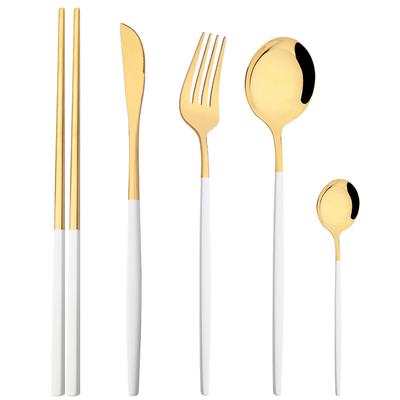 Specchio 5 Pezzi Set di Posate in Acciaio Inossidabile Forchetta Coltello Cucchiaio 304 Bacchette Set di Stoviglie Set di Posate Occidentali da Cucina