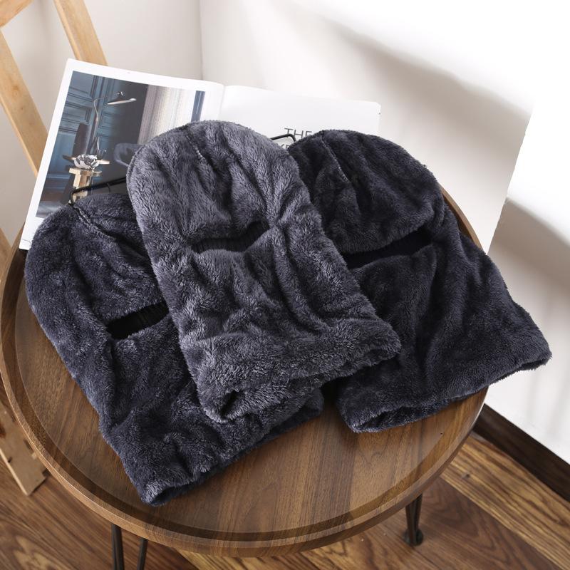 Hat autumn and winter pullover, warm and fleece integrated knitted hat for outdoor travel, exposed, masked and cold-proof wool hat