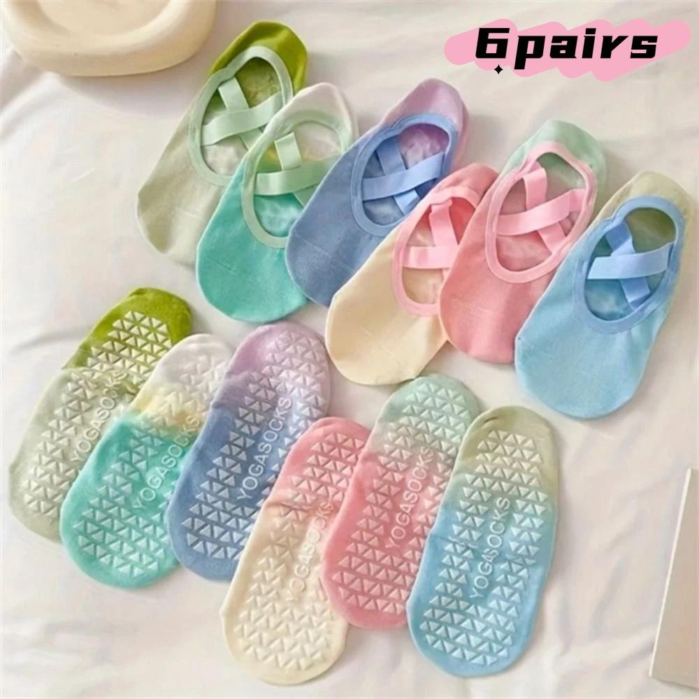 6pairs Patchwork Fitness Yoga Socks Non-Slip Dot Silicone Floor Socks  Anti-Friction
