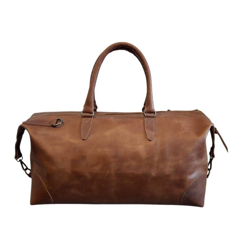 Handmade Leather Duffle Bag: Unisex Weekender Travel Bag