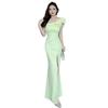 Elegant One-Shoulder Slimming Gown for Massage Therapists