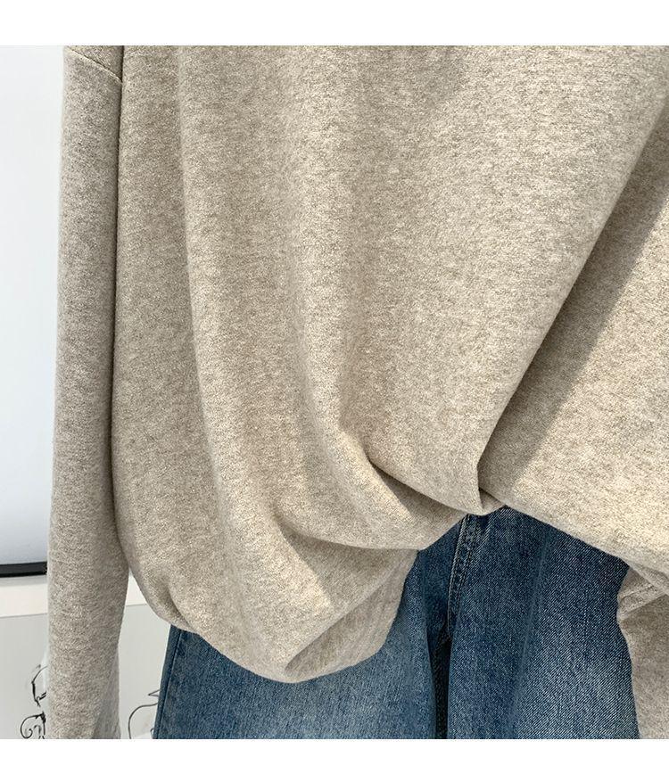 Women's Oatmeal Long-Sleeve Brushed Skin-Friendly Relaxed Fit Autumn T-Shirt