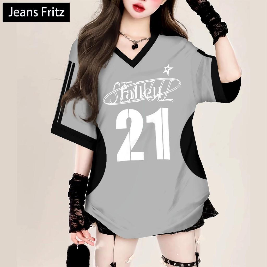 Korean style sports outdoor soccer jersey, women's street fashion short-sleeved V-neck T-shirt, beautiful women's shirt