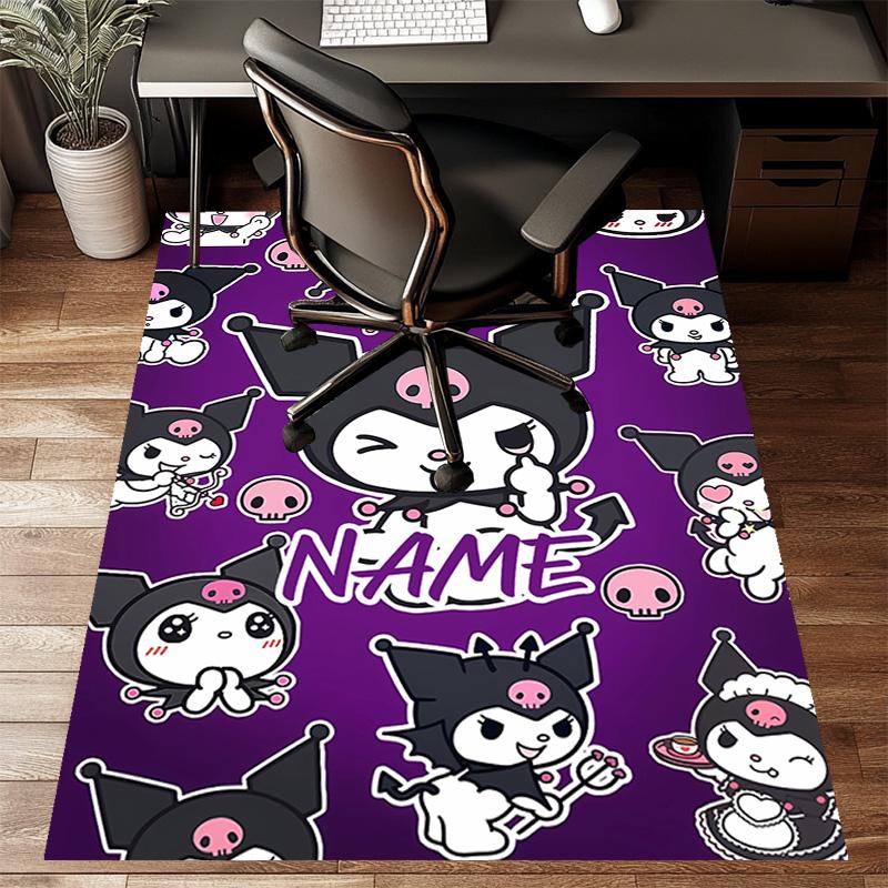 Custom Kuromi Mat Personalized Name, Polyester Washable Indoor Entryway Rug, Gift for Christmas, Easter, Thanksgiving Day