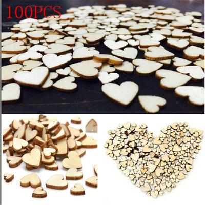 100PCS 4 Sizes Decoration Rustic Wedding Decor Crafts Accessories Table Scatter Wooden Love Heart