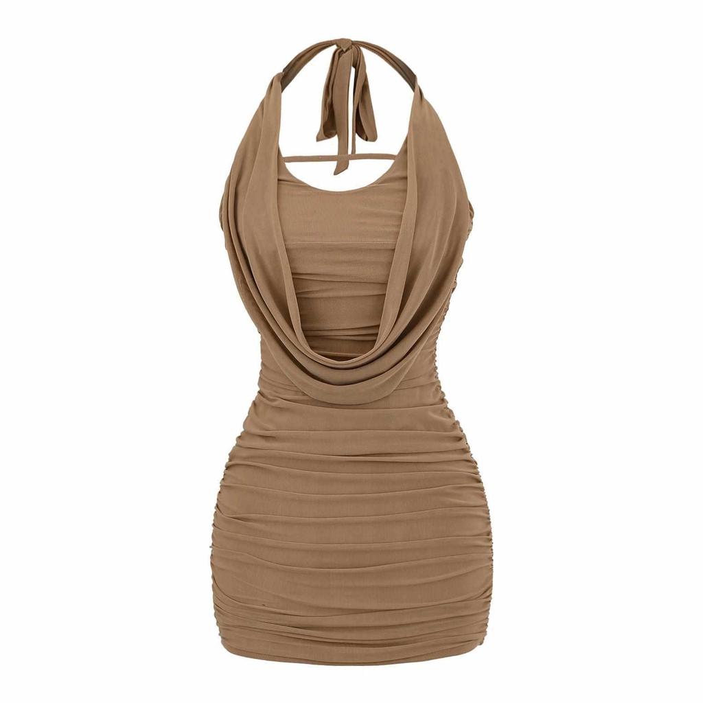 European & American Spicy Girl Mesh Halter Bodycon Mini Dress