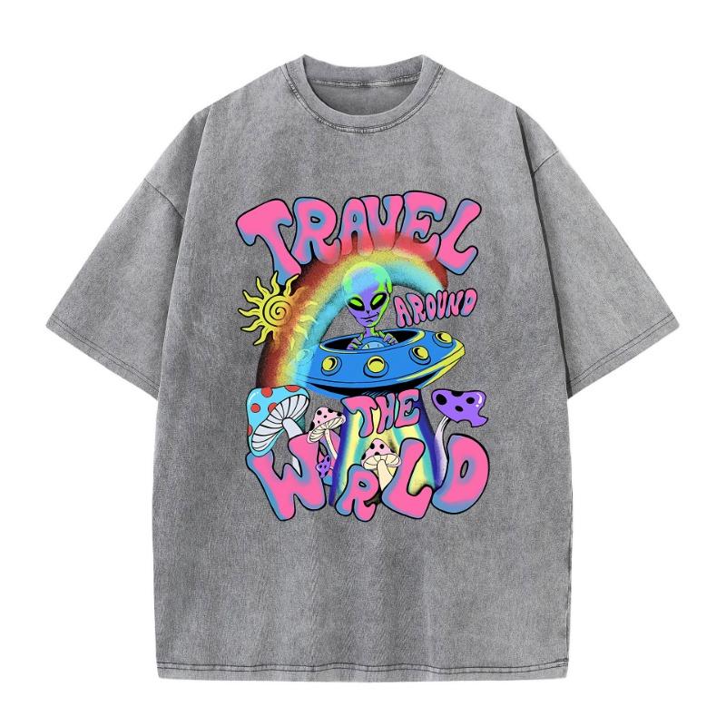 Damen Baumwolle Gewaschene T-Shirts Mode Locker O-Ausschnitt T-Shirts Die Ankunft von Aliens Druck Kurzarm Sommer Damenbekleidung