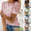 Women Hollow Lace Short Sleeve Heart Print Loose Plus Size T Shirt