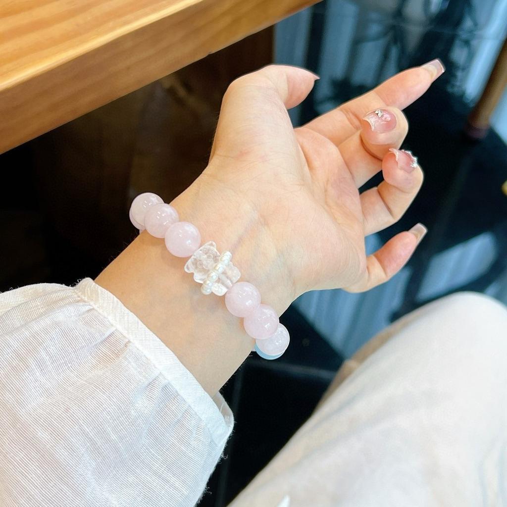 25 New natural powder crystal white crystal bear bracelet design is full of Douyin explosion