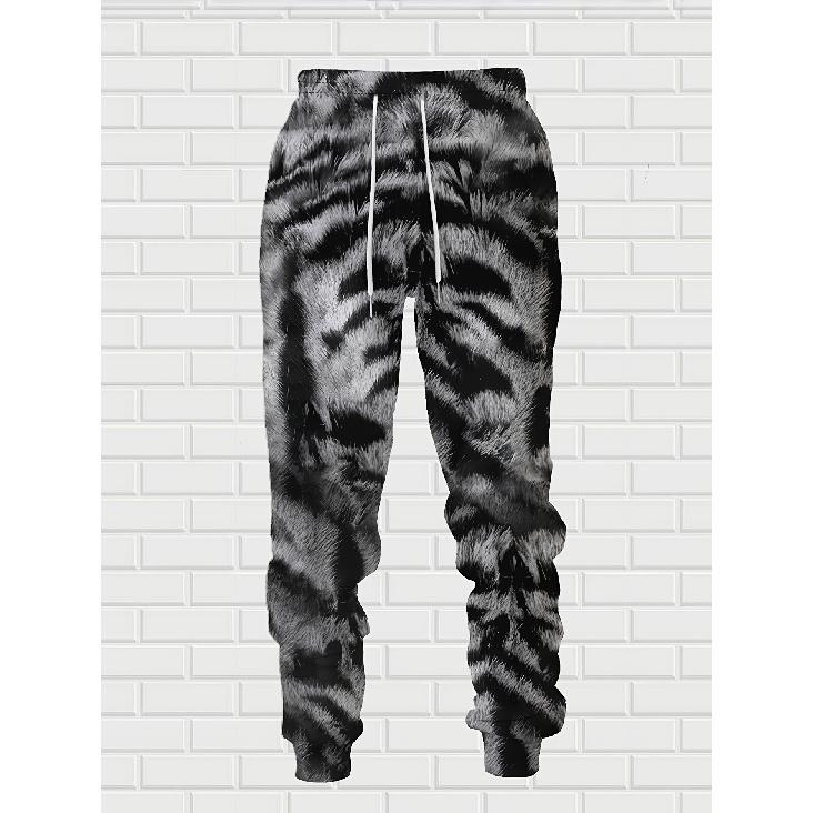 Men'S Spring Autumn Winter 3D Printed Casual Gray White Tiger Head Sweatshirt Hooded Set |, Crew Neck, Regular Fit, All Over Print, Slight Stretch,