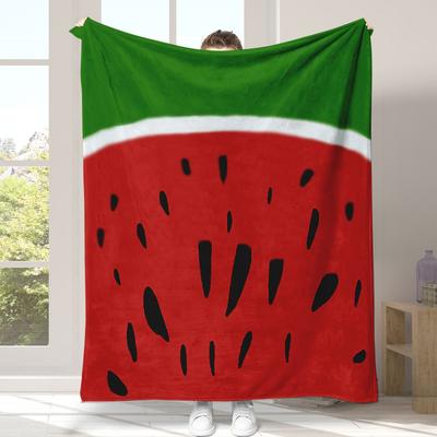 Flanelowy Koc z Motywem Owoców, Geometryczny Koc Rzutowy z Wodnymi Melonami, Miękki Plusz na Wszystkie Pory Roku, Przytulny Akcent Wystroju Domu