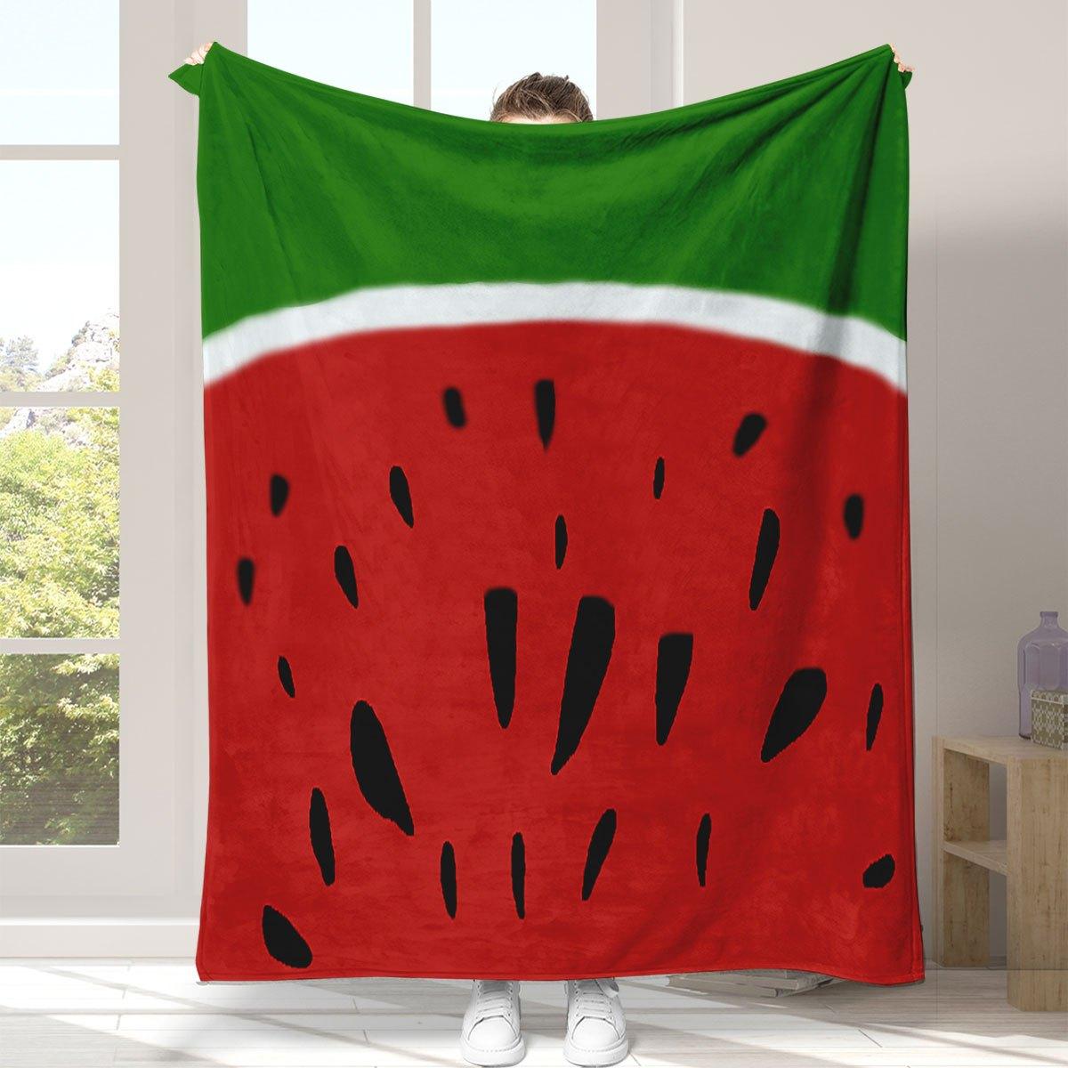 Fruit Themed Flannel Blanket, Watermelon Geometric Print Throw, Soft Plush for All Seasons, Cozy Home Decor Accent 75x90cm