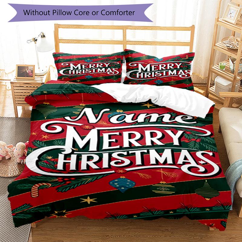 3pcs Custom Name Christmas Bedding Set Duvet Cover Closure Includes 1 Duvet Cover & 2 Pillowcases, Soft and Comfortable for All Seasons.