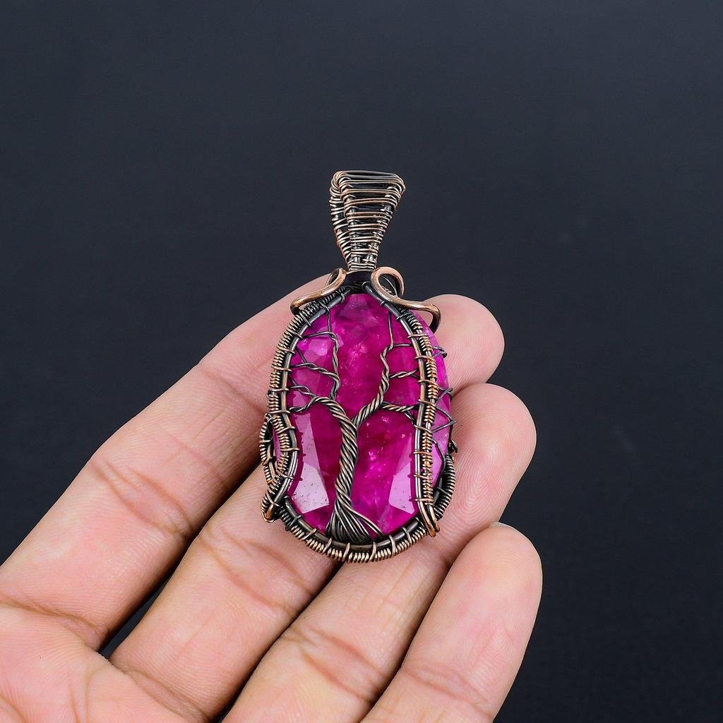 Ruby Pendant Gemstone Jewelry, 999 Copper Wire Wrapped Handmade Pendant, Latest Design Jewelry