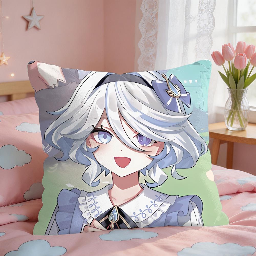 Furina Genshin Impact Cushion Cover Square Short Plush Pillow Case Living Room Sofa Home Decor Funda X