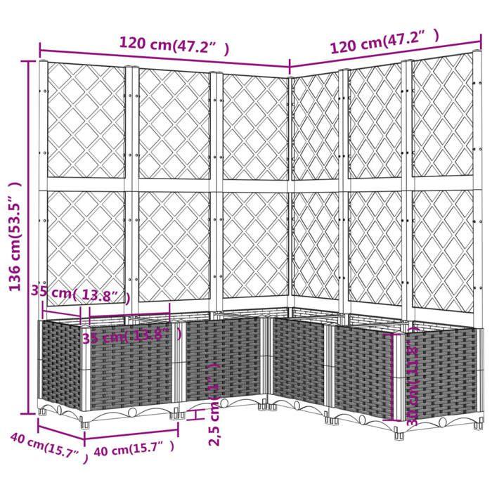 VidaXL Jardinière avec treillis Gris clair 120x120x136 cm PP 153278