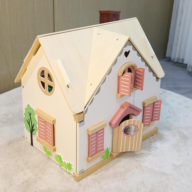 Children Wooden Girl Playing House Castle Villa House Chimney Smoking Furniture Simulation Parent-child Toys
