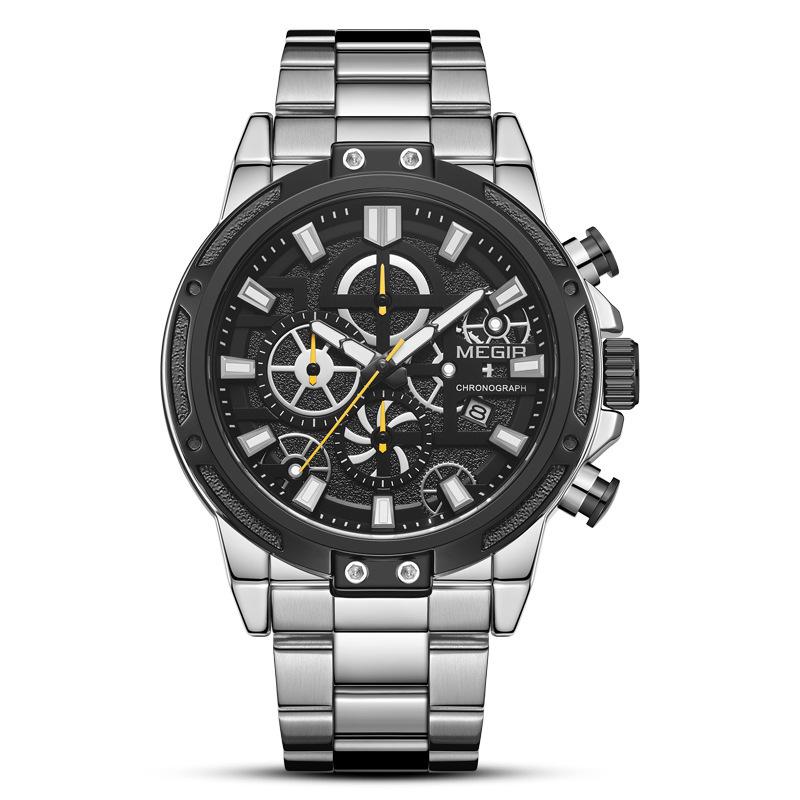 Men'S Watch, Versatile Sports Business Timing Luminous Steel Belt Quartz Men'S Watch 2108