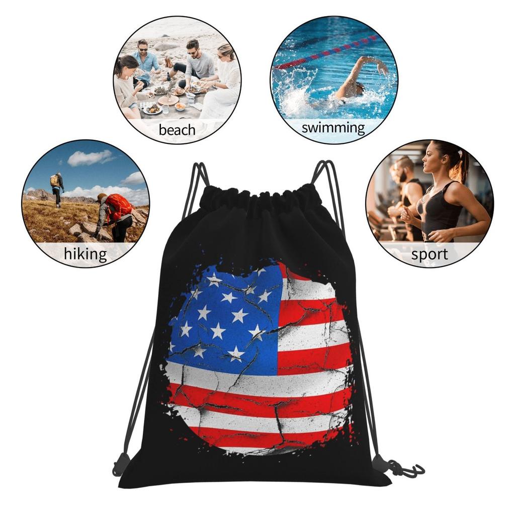 USA America American Flag Backpacks Portable Drawstring Bags Sports Bag Book Bags for Travel Students