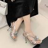 Fashion Luxury Rhinestones Flowers Decor Women Gladiator Sandals Fashion Square Toe Summer Slingbacks Stiletto High Heels Summer Shoes