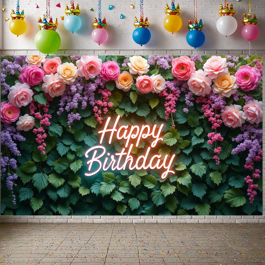 Banner Vibrant Colors Birthday Decor Party Backdrop Floral Design Floral Birthday Banner For Party Celebration Birthday Party