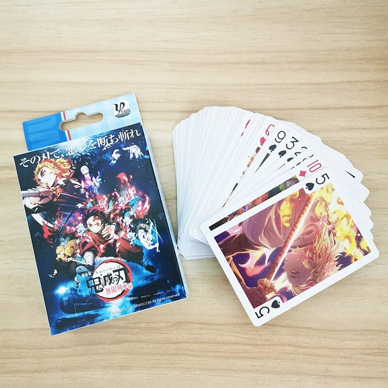 54 Pièces Cartes Anime Demon Slayer Kimetsu No Yaiba Train Infini Cosplay Jeu de Société Cartes Couverture Rigide Poker Jouet Cadeau avec Boîte