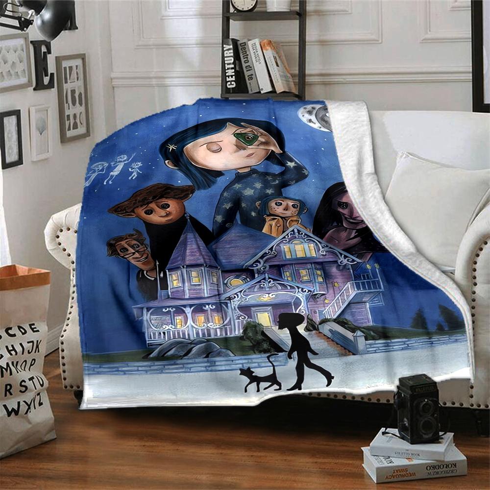 1Pc Moonlit Mansion Flannel Blanket, Soft And Comfortable, Casual Warm, Camping Travel, Christmas, Halloween Xmas Gift L1205