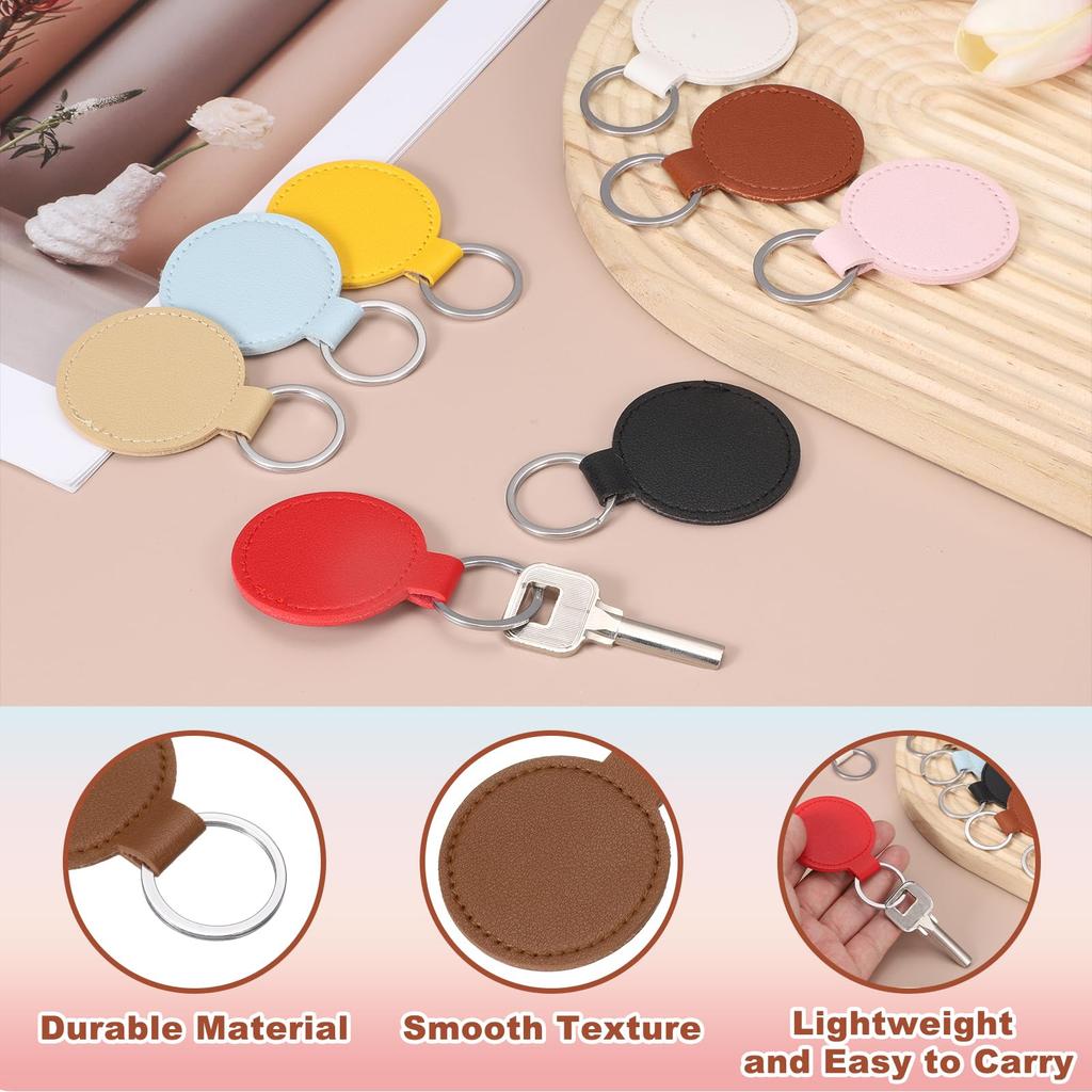 uxcell Blank PU Leather Laser Engraving Kit with Key DIY Gift 10-Pack Keychains, Round, Ring, (Brown, 2-Inch Diameter)