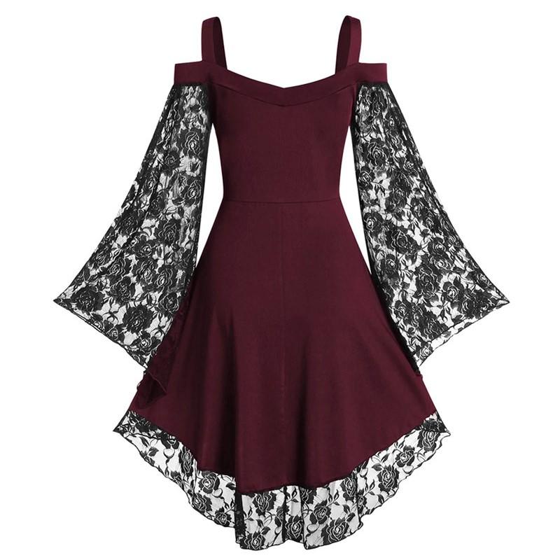 Sexy Elegantes Spitzen-Mini-Kleid Damen Robe Gothic Vintage A-Linie Partykleidung Frau Kleidung Streetwear