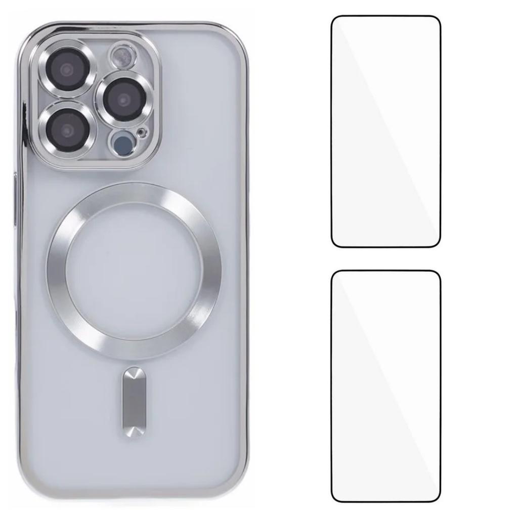 For iPhone 16 Pro Magnetic Case WANLONFENG Electroplated TPU Cover with Lens Film+2Pcs Tempered Glass