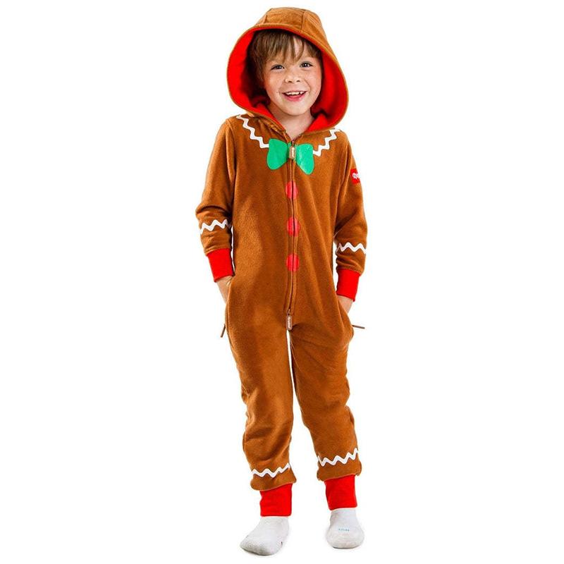 

Christmas Man Gingerbread Cosplay Costume Hooded Jumpsuits Adult Kids Party Xmas Kids,100cm