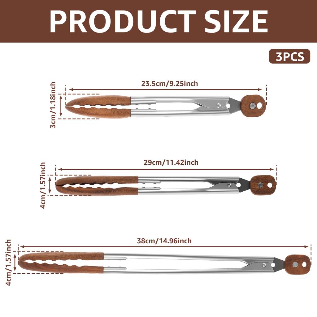 2/3 Pcs Food Tongs Walnut Wood Kitchen Cooking Tong Heat Resistant Ergonomic BBQ Foods Tong for BBQ Cooking Kitchen Accessories