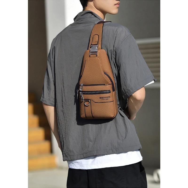 New Men's Anti-Theft Chest Bag PU Leather Crossbody Sling Pouch,Luxury Design shoulder bag,for Travel & City Commute