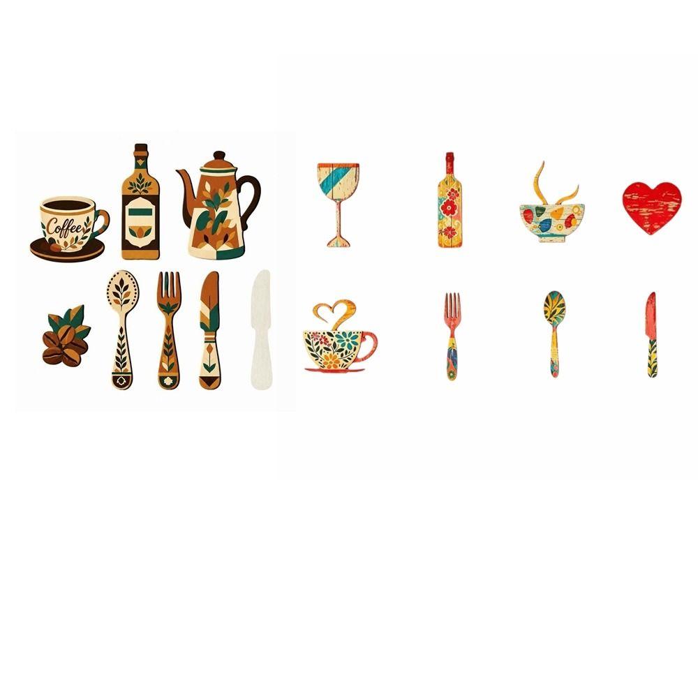 7/8 Pcs Rustic Distressed Floral Coffee Element Wall Plaques Coffee Wall Sticker Hangings Kitchen