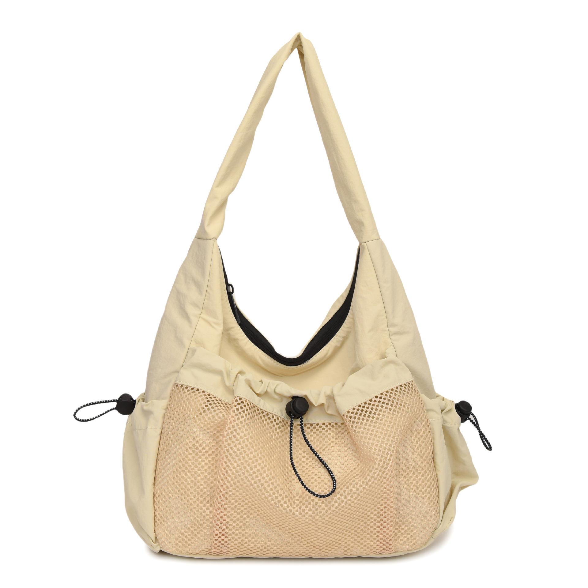

Pleated Hollow Patchwork Women s Shoulder Bags Simple Ladies Drawstring Underarm Bag Outdoor Travel Female Handbags Tote Purse бежевый