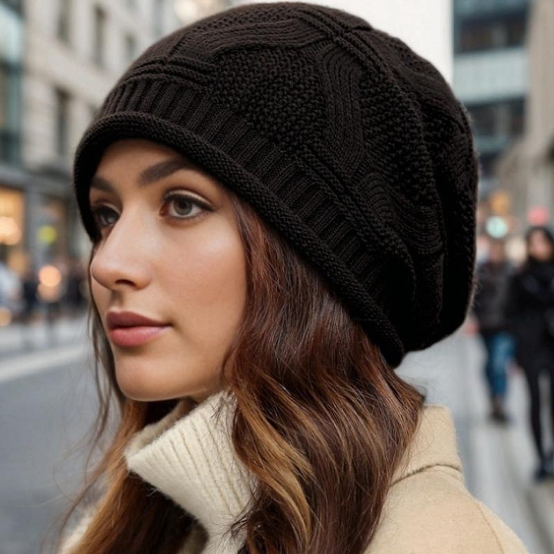 Herbst Winter Lose Gestrickte Wollmütze Frauen Neue Mode Rolled Dünne Samt Casual Warme Gehörschutz Gewellte Mütze