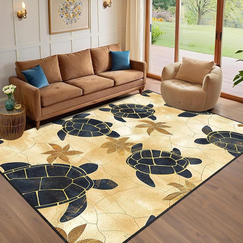 Meeresschildkröten-Teppich mit Strandmotiv für Kinder und Erwachsene, Ozeantier-Teppich, Küsten-Indoor-Spielzimmer-Bodenmatte