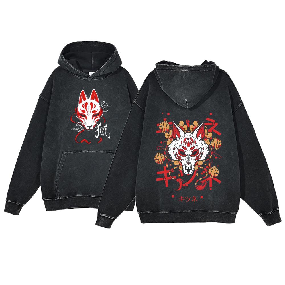 Y2K Anime Hoodie Ukiyoe Koi Fish Vintage Acid Wash Sweatshirt Men Hip Hop Hoodies Long Sleeve Oversized Pullover