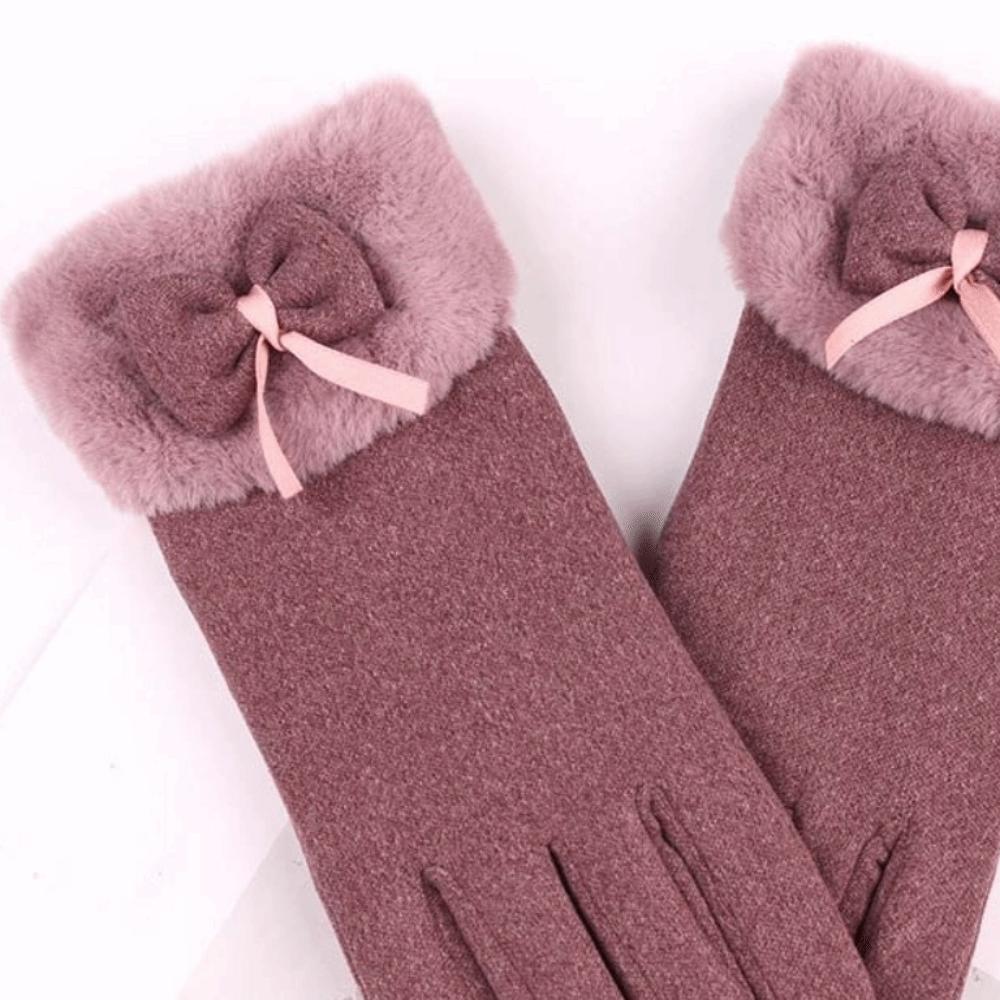 Bow Thickened Suede Gloves Soft Windproof Finger Mittens All-Match Women Anti-cold Gloves  Outdoor