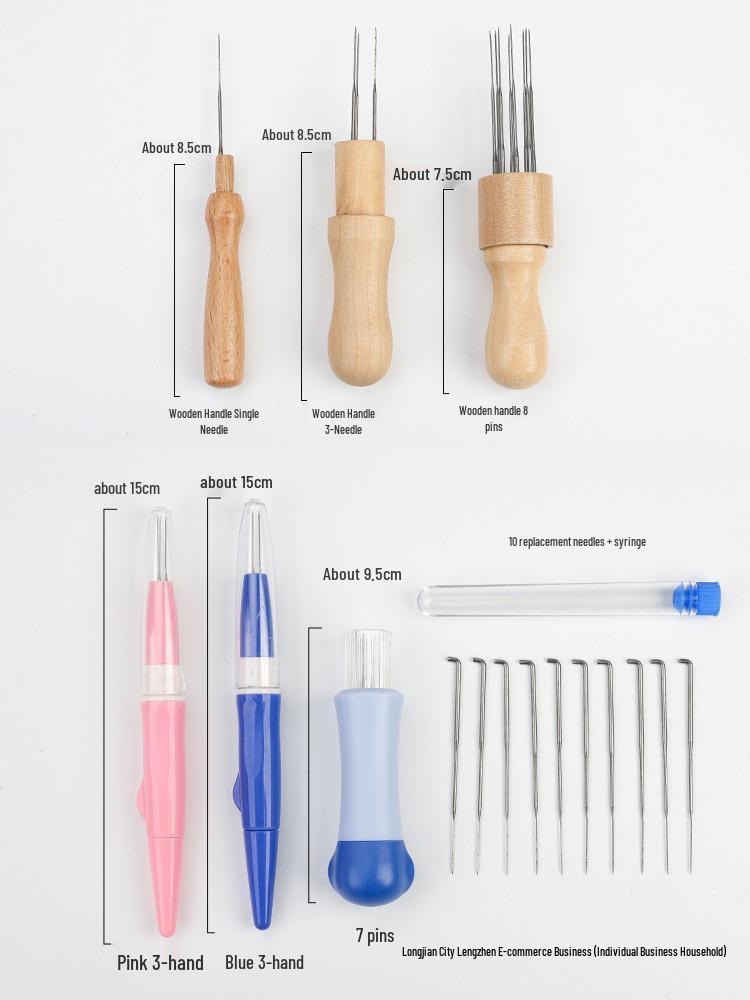 Wool Felt Needle Set with Wooden Handle - 8, 7, 3 Needles for Felting Cats & Dogs