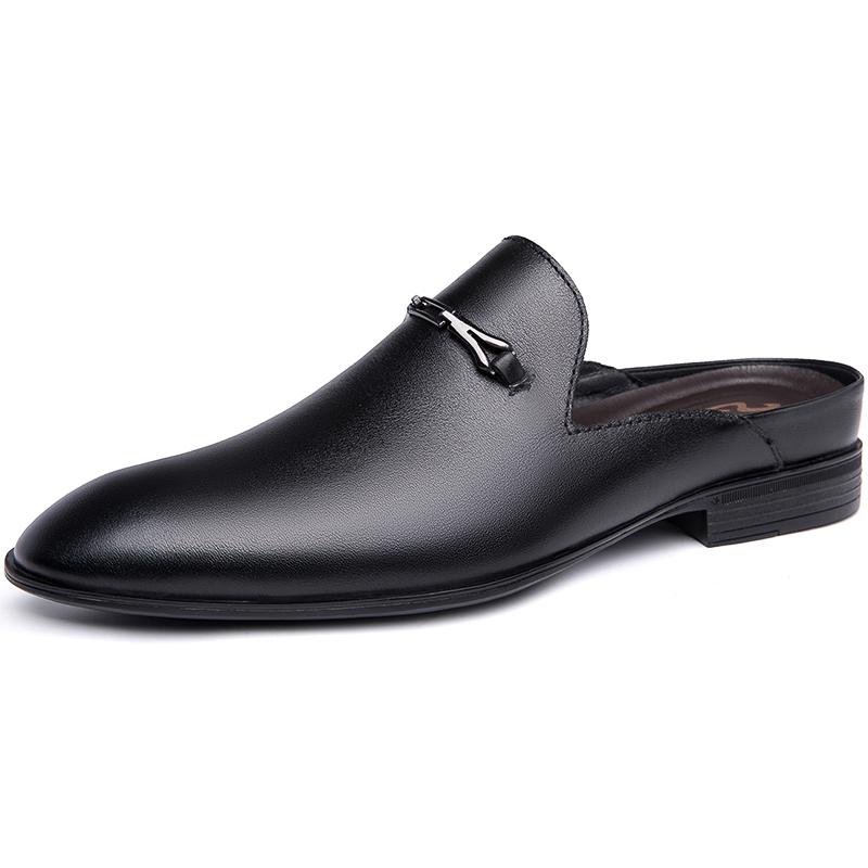 FashionHigh Quality Half Drag Casual Sandals Shoes Men Slippers Genuine Leather Mens Shoes Lazy Penny Shoes Comfortable Slip on Loafers